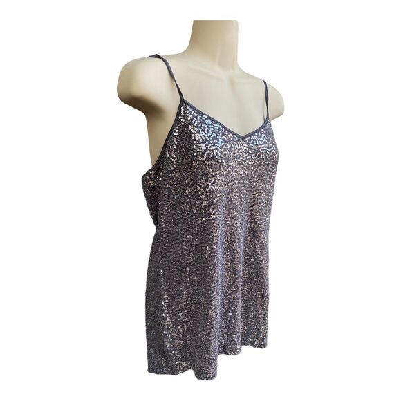 EXPRESS Gray Silver Sequinned Metallic Camisole Tank top Size L - Picture 3 of 11